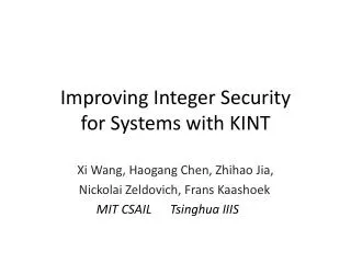 Improving Integer Security for Systems with KINT
