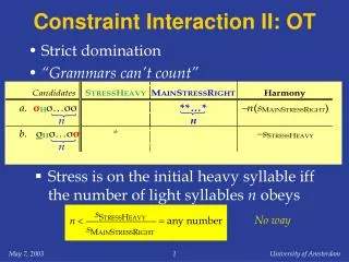 Constraint Interaction II: OT