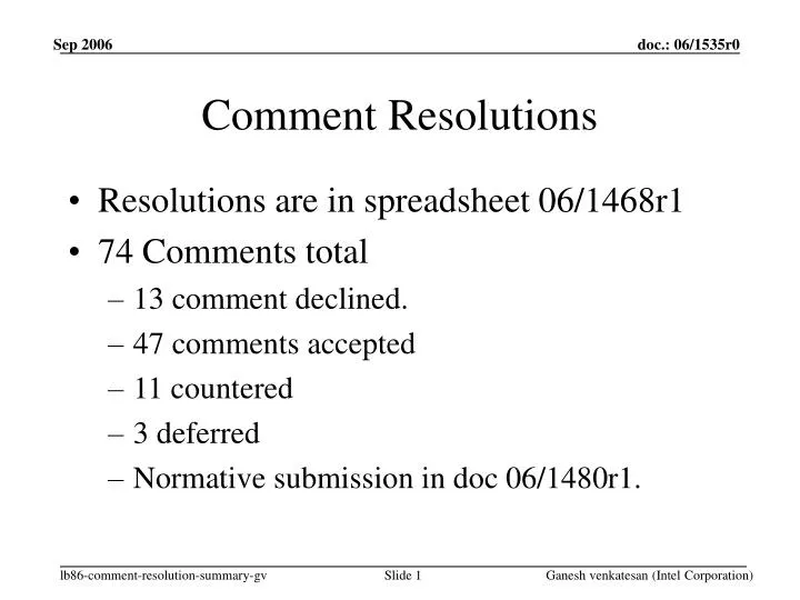 comment resolutions