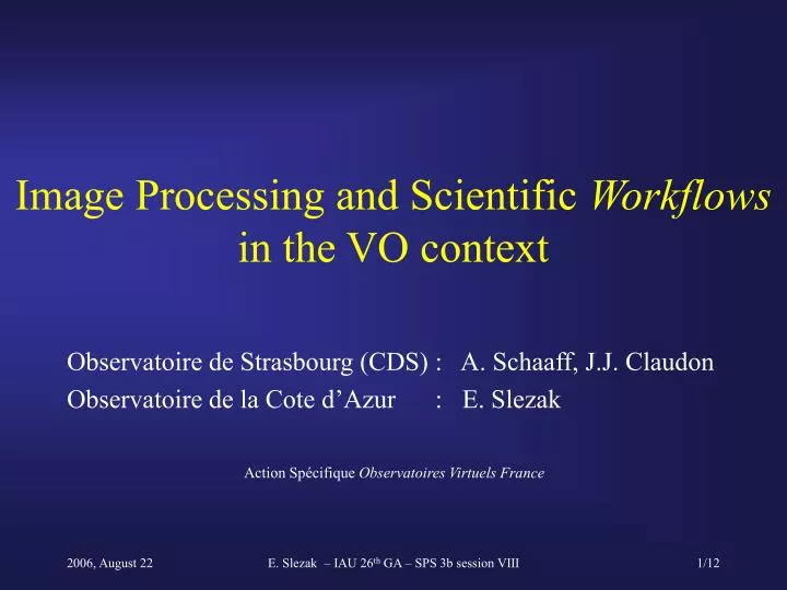 image processing and scientific workflows in the vo context