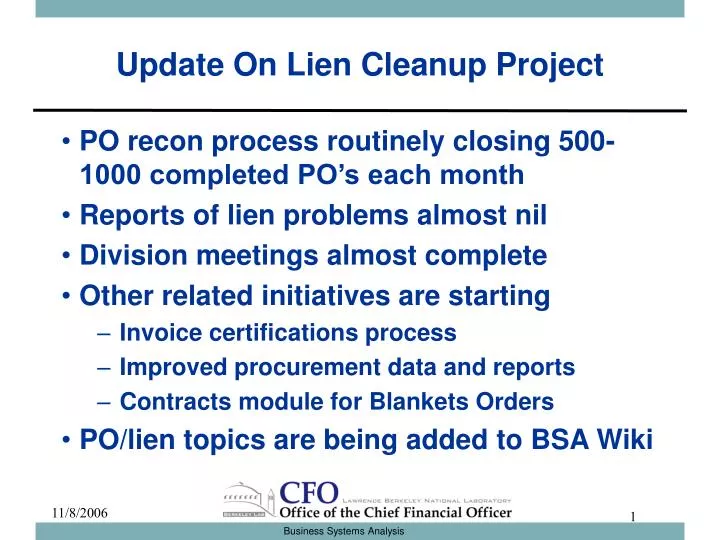 update on lien cleanup project