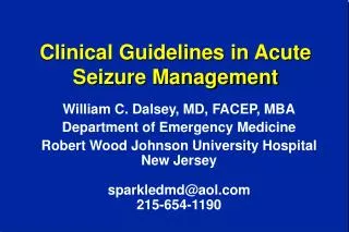 Clinical Guidelines in Acute Seizure Management