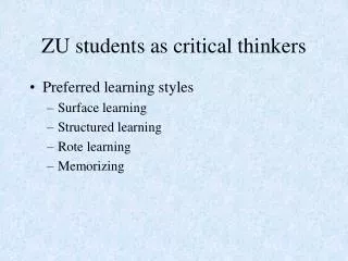 ZU students as critical thinkers