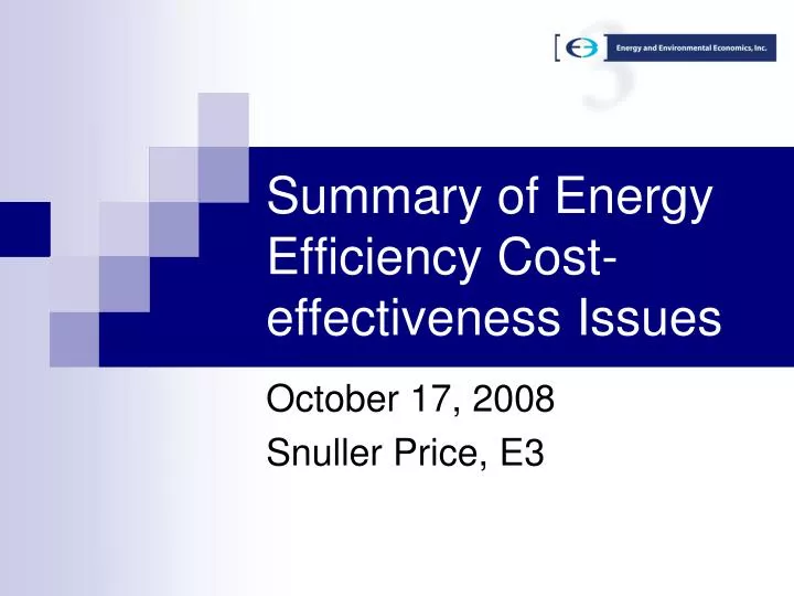 summary of energy efficiency cost effectiveness issues