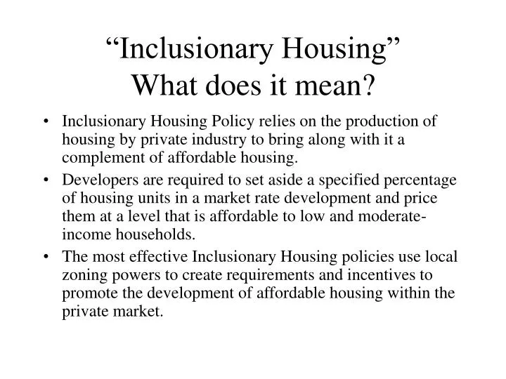 inclusionary housing what does it mean