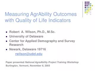 Measuring AgrAbility Outcomes with Quality of Life Indicators