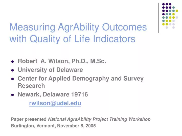 measuring agrability outcomes with quality of life indicators