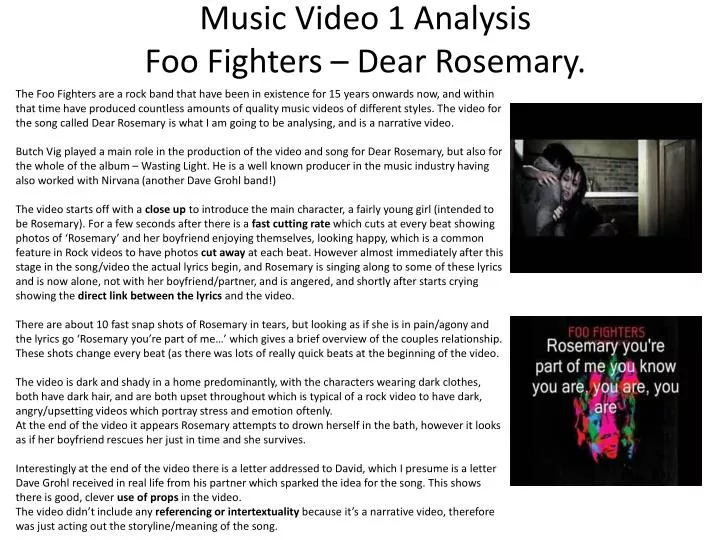 music video 1 analysis foo fighters dear rosemary