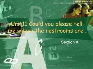 Unit11 Could you please tell me where the restrooms are .
