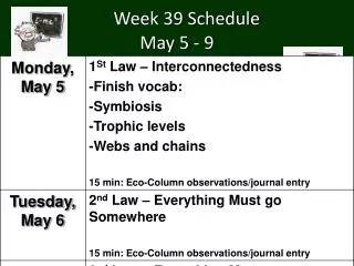 Week 39 Schedule May 5 - 9