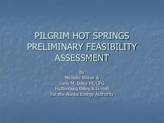 PILGRIM HOT SPRINGS PRELIMINARY FEASIBILITY ASSESSMENT