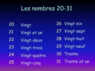 les nombres 20 31
