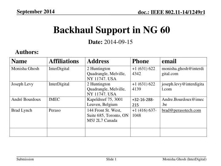 backhaul support in ng 60