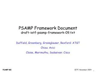 PSAMP Framework Document draft-ietf-psamp-framework-09.txt