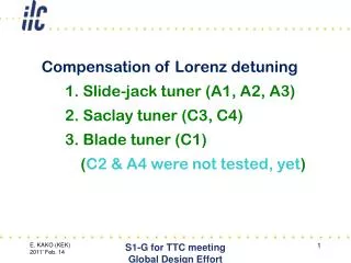 Compensation of Lorenz detuning 1. Slide-jack tuner (A1, A2, A3)