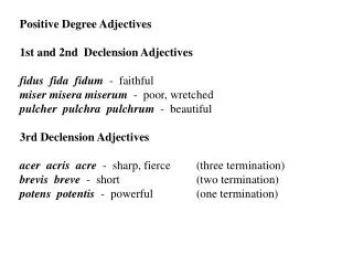 Positive Degree Adjectives 1st and 2nd Declension Adjectives fidus fida fidum - faithful