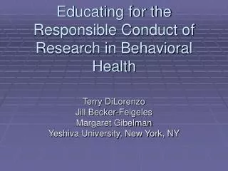 educating for the responsible conduct of research in behavioral health