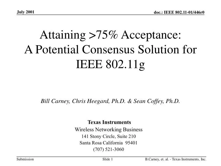 attaining 75 acceptance a potential consensus solution for ieee 802 11g
