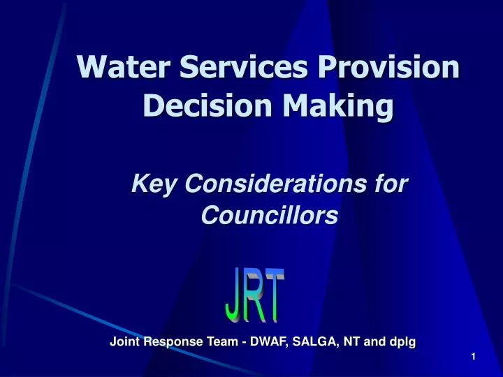 water services provision decision making key considerations for councillors