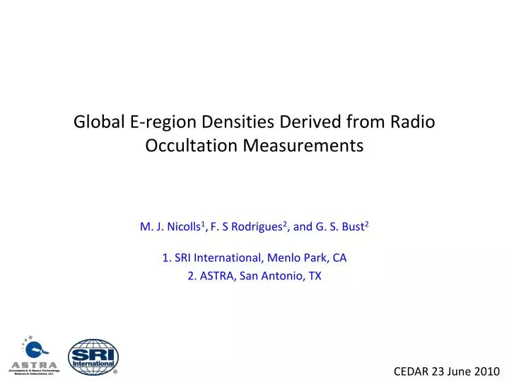 global e region densities derived from radio occultation measurements