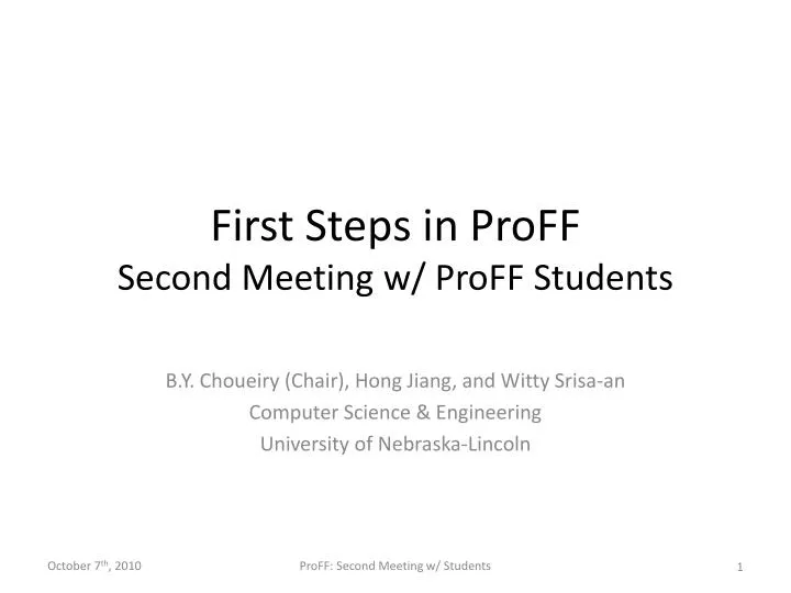 first steps in proff second meeting w proff students