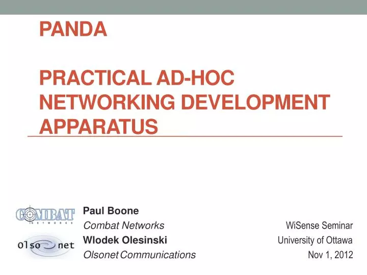 panda practical ad hoc networking development apparatus