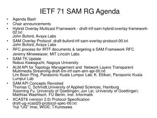 IETF 71 SAM RG Agenda