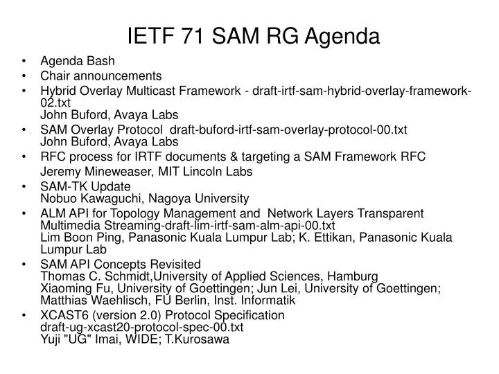 ietf 71 sam rg agenda