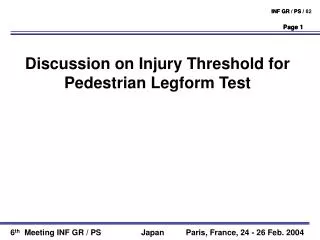 Discussion on Injury Threshold for Pedestrian Legform Test