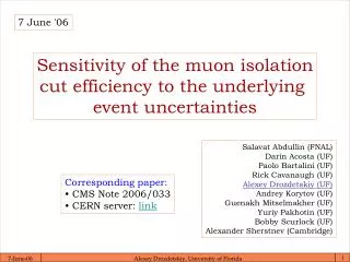 Sensitivity of the muon isolation cut efficiency to the underlying event uncertainties
