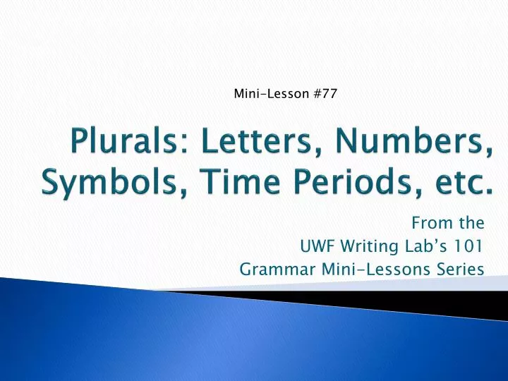 plurals letters numbers symbols time periods etc