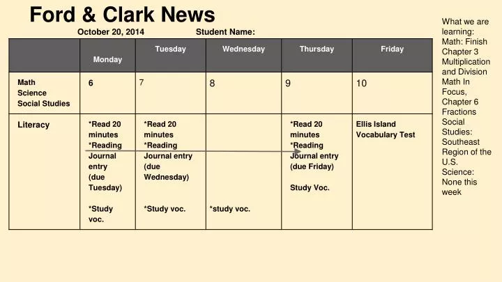 ford clark news october 20 2014 student name