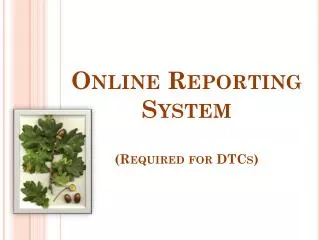 Online Reporting System (Required for DTCs)