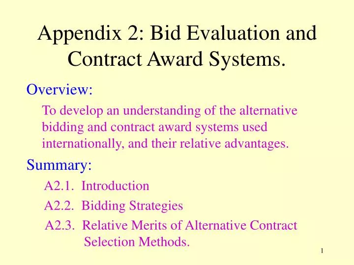 appendix 2 bid evaluation and contract award systems
