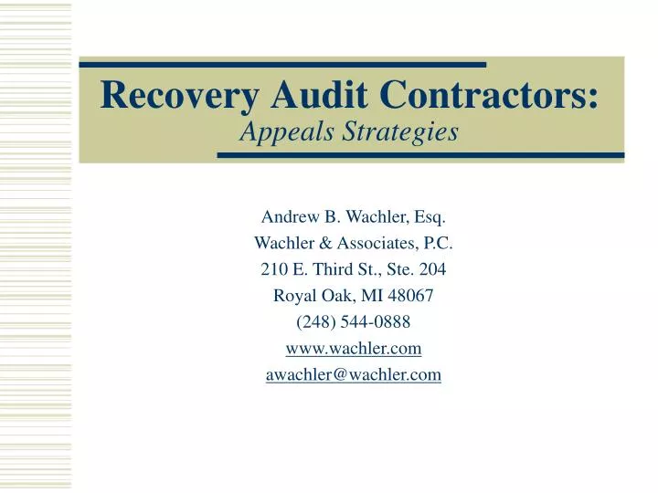 recovery audit contractors appeals strategies
