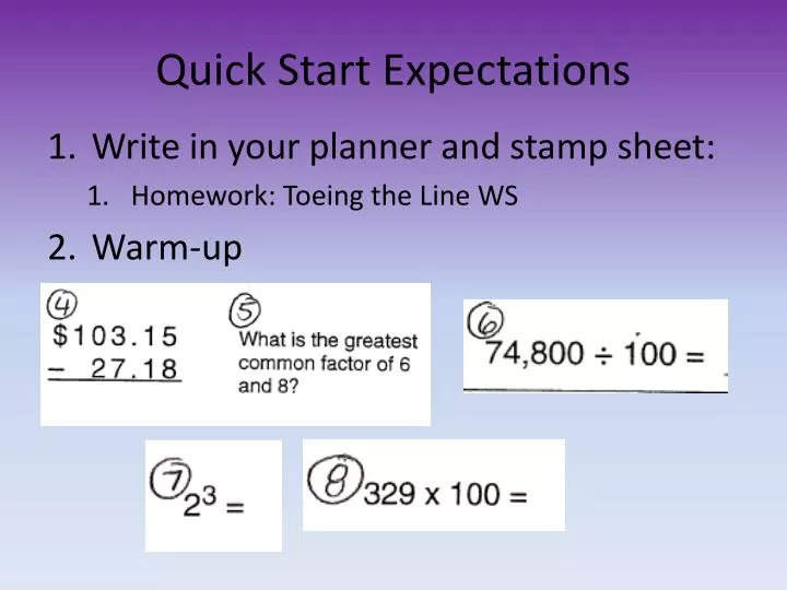 quick start expectations