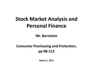 Stock Market Analysis and Personal Finance