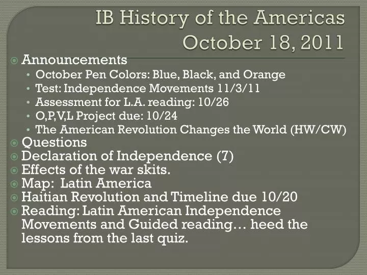 ib history of the americas october 18 2011