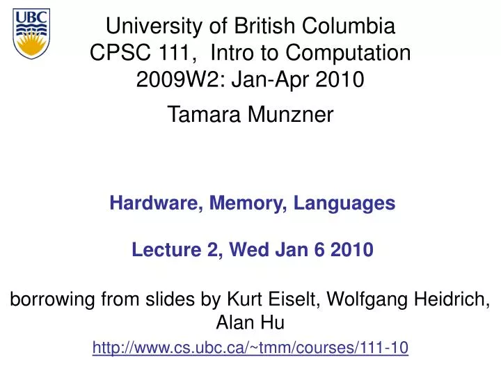 hardware memory languages lecture 2 wed jan 6 2010