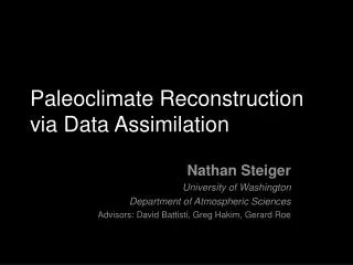 Paleoclimate Reconstruction via Data Assimilation