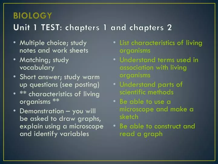 biology unit 1 test chapters 1 and chapters 2