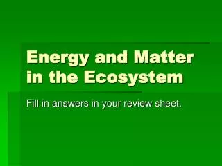 Energy and Matter in the Ecosystem