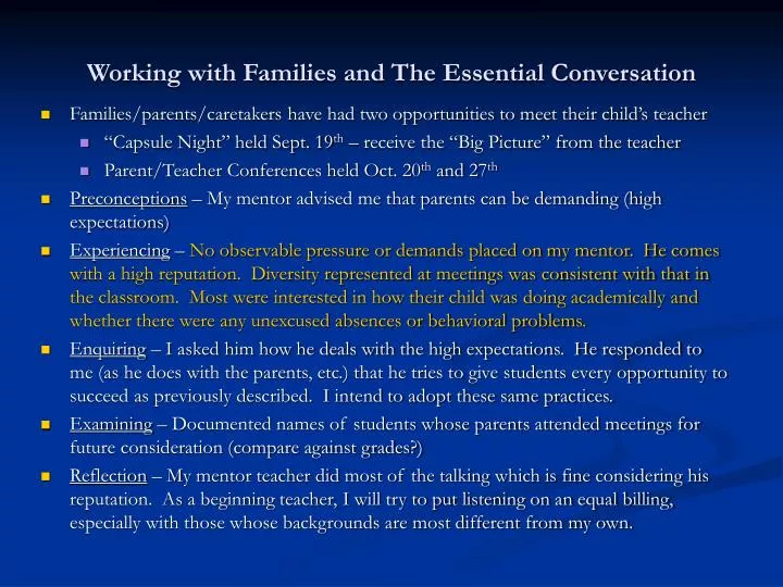 working with families and the essential conversation
