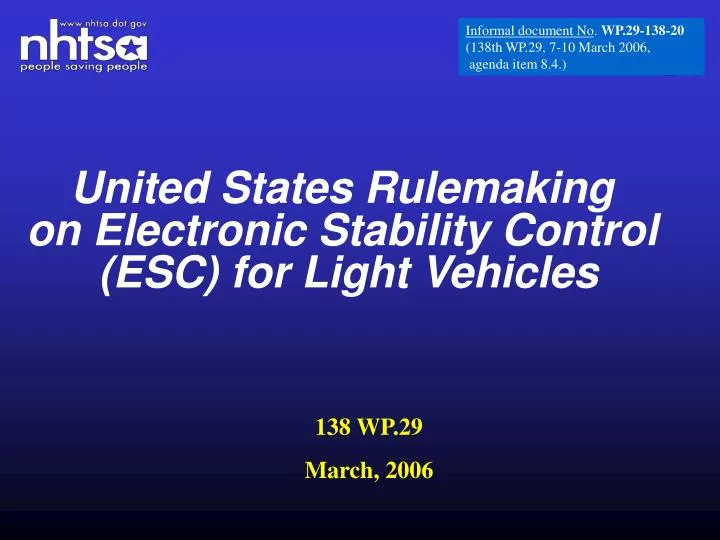 united states rulemaking on electronic stability control esc for light vehicles