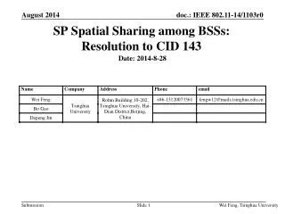 SP Spatial Sharing among BSSs: Resolution to CID 143