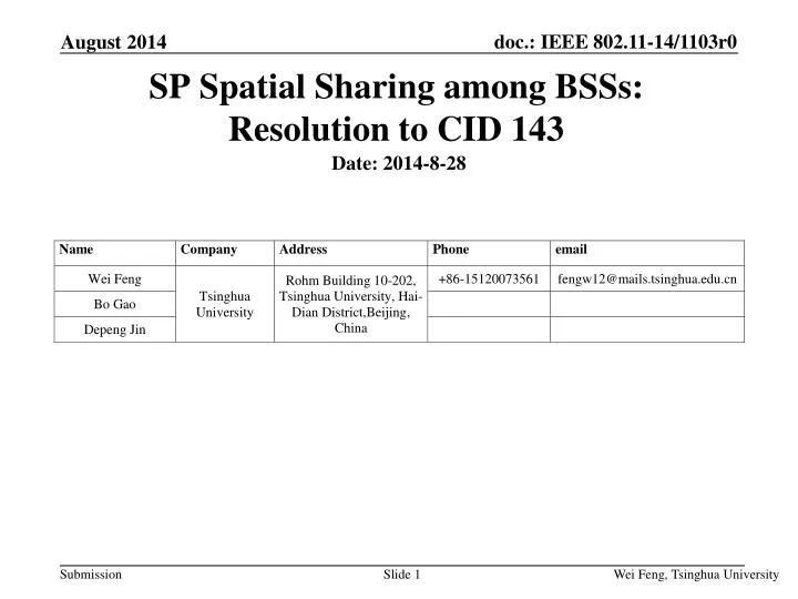 sp spatial sharing among bsss resolution to cid 143