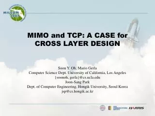 MIMO and TCP: A CASE for CROSS LAYER DESIGN