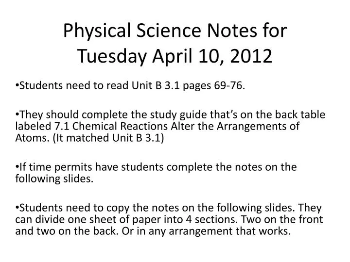 physical science notes for tuesday april 10 2012