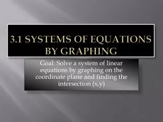 3.1 Systems of Equations by Graphing