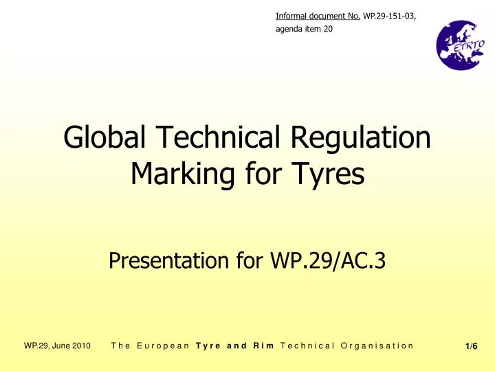 global technical regulation marking for tyres